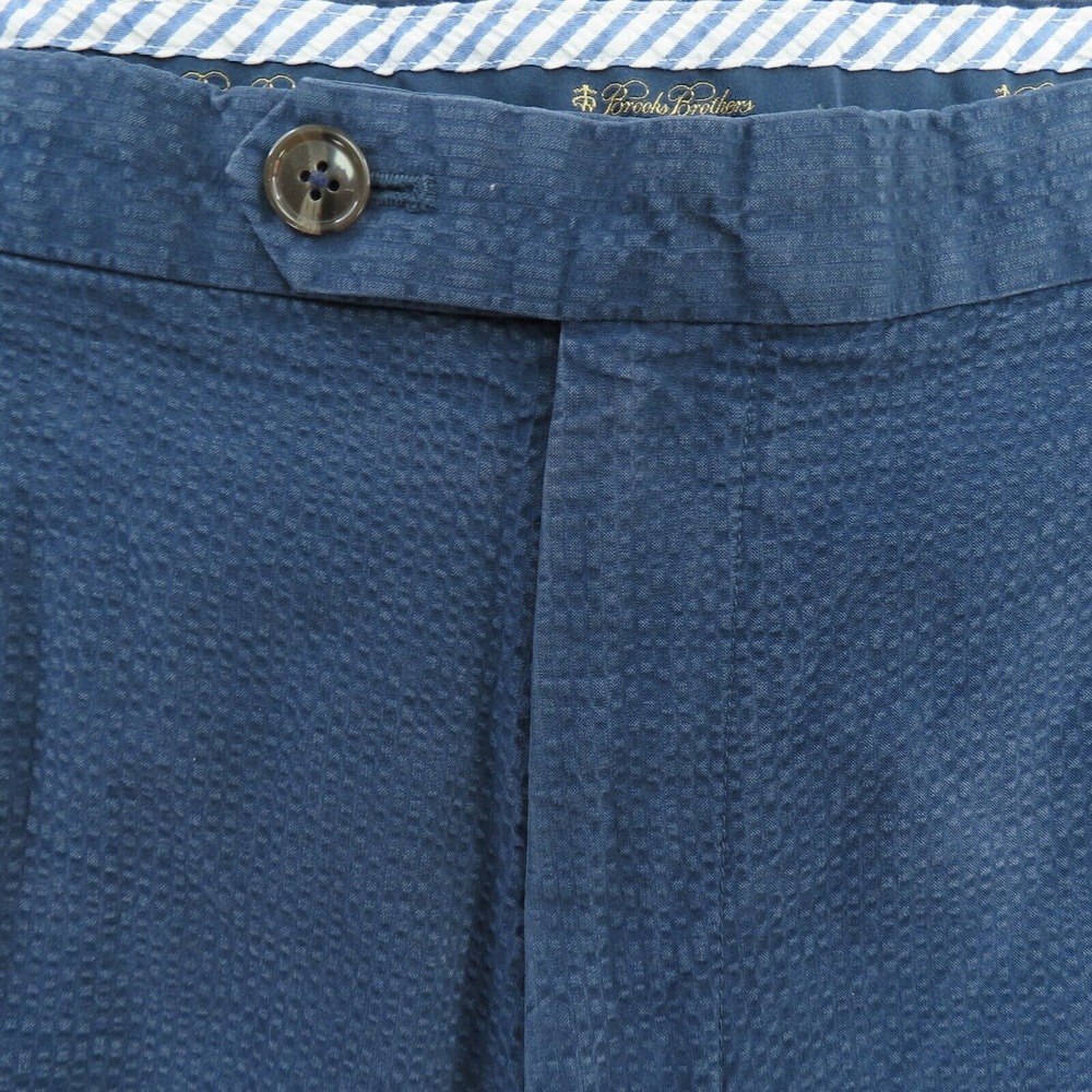 Brooks Brothers Shorts Mens 4 Blue Solid Seersucker Cotton Flat Front - Picture 2 of 10